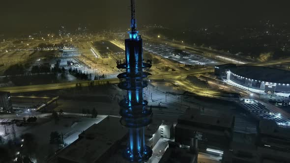 Aerial Shot Showing Pasila Helsinki and the Tv Tower During Nighttime
