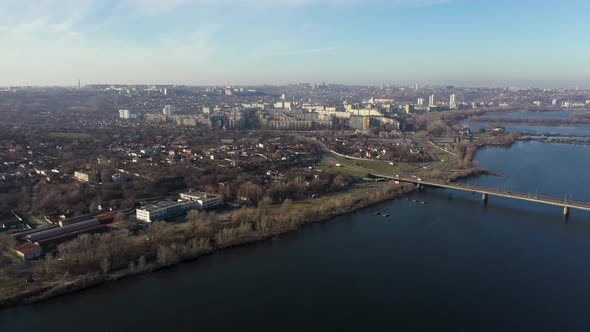 Aerial View of City Traffic in the City of Dnipro on the Right Bank of the City