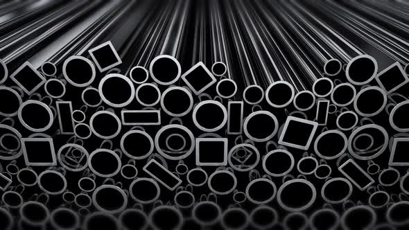 Stack of Steel Pipes on Black