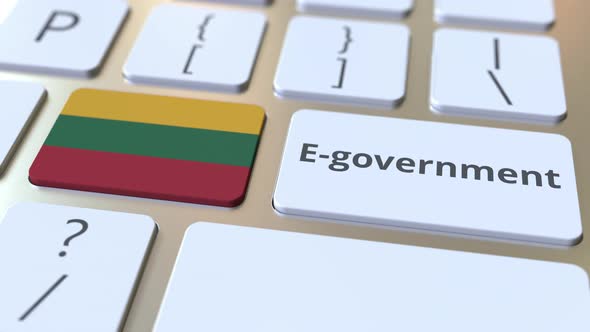 Electronic Government Text and Flag of Lithuania on the Keyboard