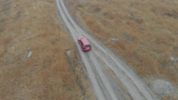 The Car Rides Through Fields with Crops,  Aerial Photography, Video From a Drone alt
