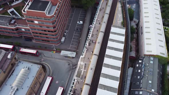 Filming at Height From the Drone of the Platform and Passengers on It