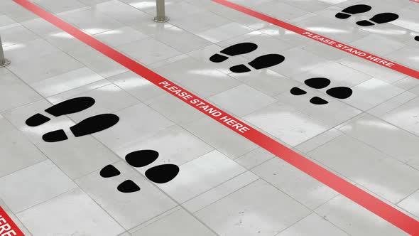 Couple of Footsteps in the Lineup at Red Queue Line, Keeping Social Distance alt