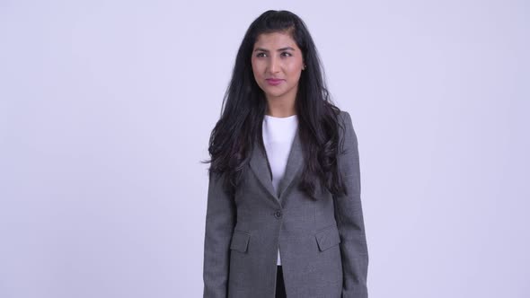 Young Happy Persian Businesswoman Waving Hand alt