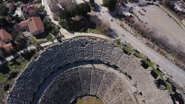 Aerial Footage of the Antique Theater, Side, Turkey