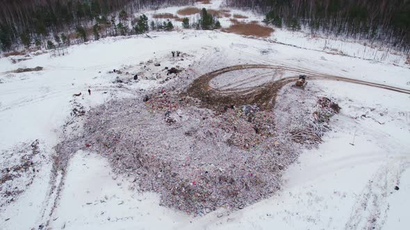 People are Rummaging Through a Pile of Garbage at a Landfill in the Forest alt