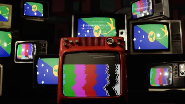 Christmas Island flag and Stack of Retro TV. alt
