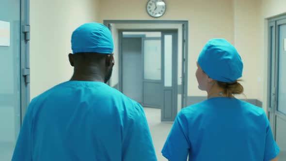 Medical interns going on practice in hospital