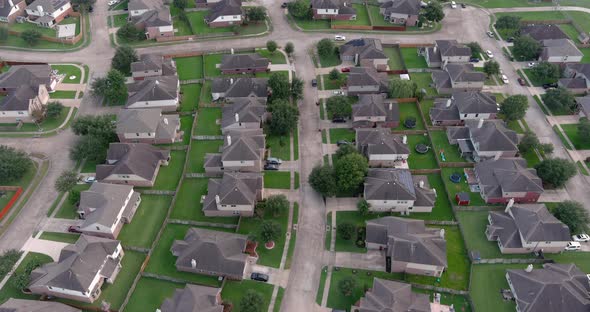 Aerial of middle class suburban neighborhood just outside of Houston, Texas alt