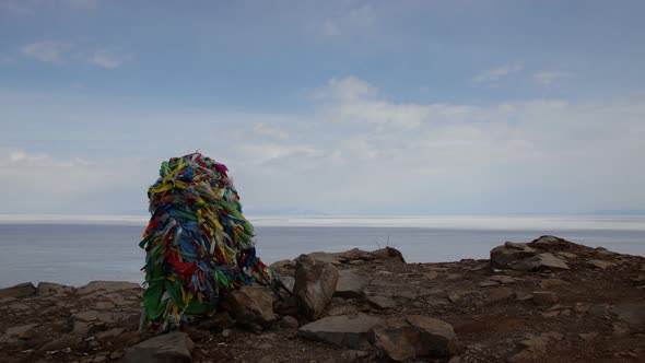 Shaman Pole in a Sacred Place on Lake Baikal