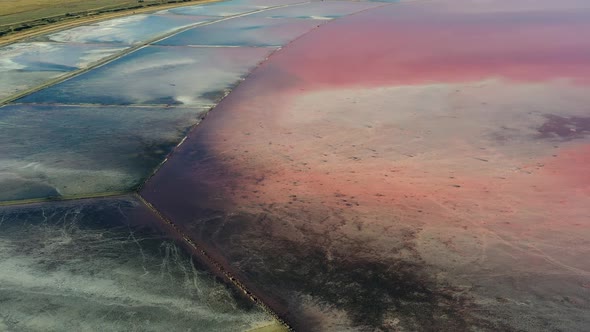 Beautiful top view of the salty, pink lake, Beautiful pink sunrise alt
