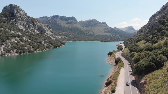 Aerial view of Gorg Blau lake in Mallorca, Spain alt