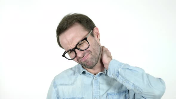 Man with Neck Pain, White Background alt