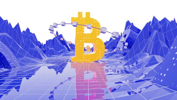 Floating Bitcoin Symbol In The Blue Canyon Looped Background