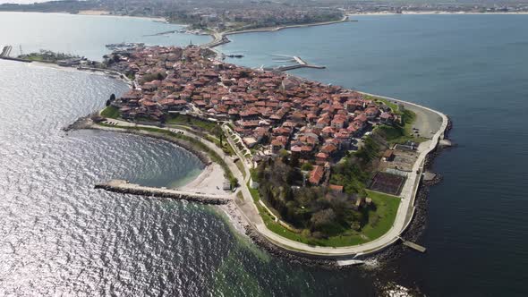 Aerial View of Nesebar Ancient City on the Black Sea Coast of Bulgaria alt