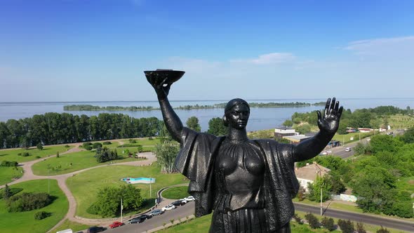 Aerial View of the Hill of Glory and Dnieper River at Cherkasy City alt