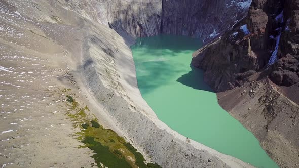 Aerial view of mountains and lake in Torres del Paine national park, Chile. alt
