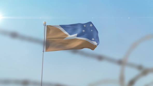 Tierra Del Fuego Province Argentina Flag Behind Border alt