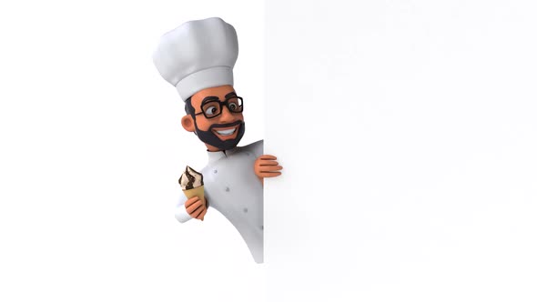 Fun 3D cartoon animation of an indian chef with alpha alt