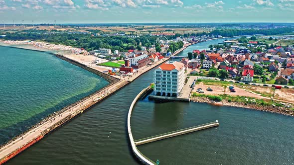 Sea port in Darlowo. Summer tourism at Baltic Sea, Poland alt