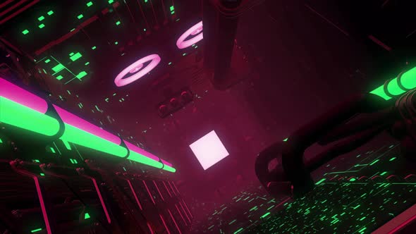 Abstract digital corridor of a space aircraft alt