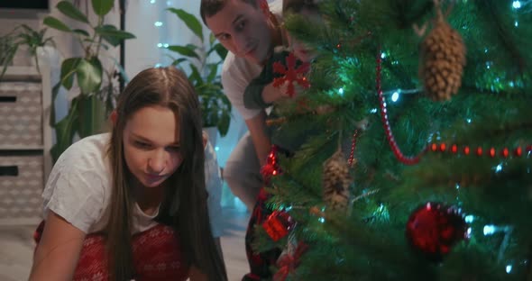 The Family Decorates the Christmas Tree Together alt
