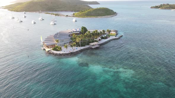 aerial orbiting Saba Rock island.  British Virgin Islands (2 of 6) alt