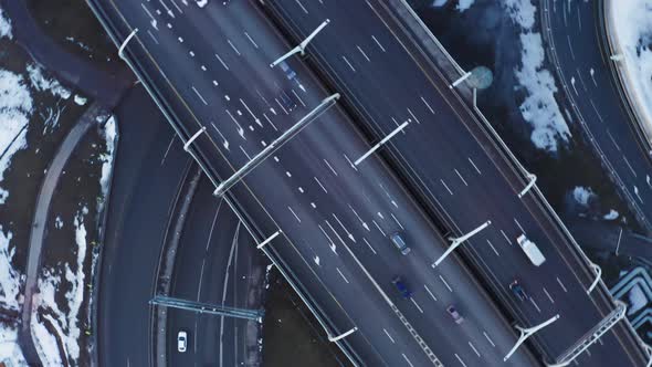 Aerial Vertical View Of Car Traffic On Highway