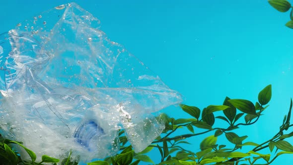 Plastic Garbage at the Bottom of the Ocean Water Pollution Concept alt