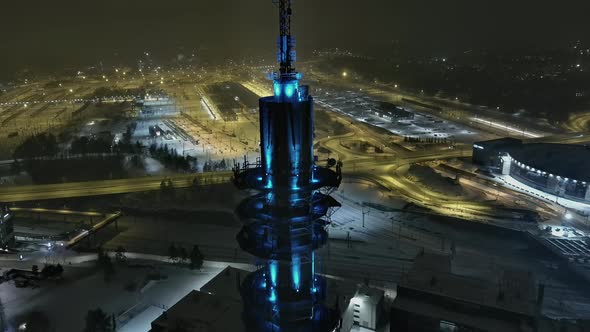 Drone Shot of Pasila Helsinki and the Tv Tower During Nighttime alt