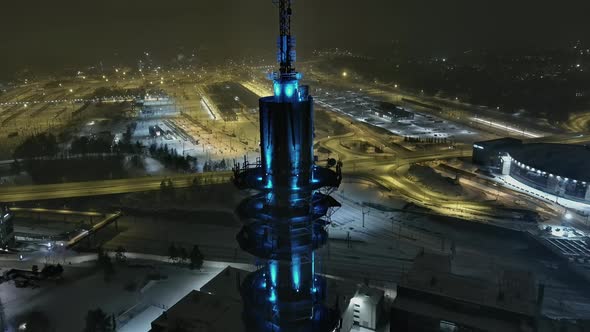 Drone Shot of Pasila Helsinki and the Tv Tower During Nighttime