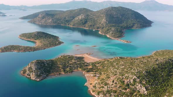 Aerial View of Clear Turquoise Water Near a Tropical Island in the Caribbean