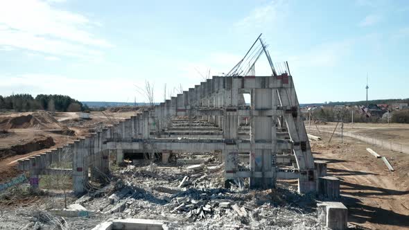 AERIAL: Structure of Lithuania National Stadium That Still Standing During Dismantling of Stadium