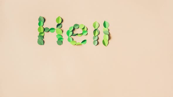 Handmade Paper Leaves and Petals Forming Text Hello Spring alt