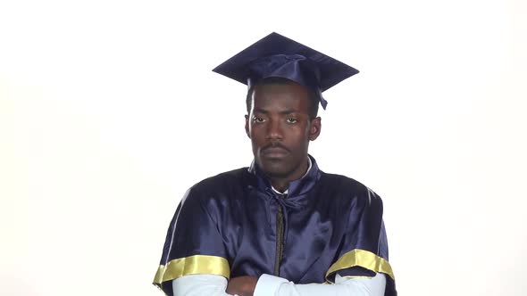 Student in the Graduation Form Expresses Refusal. White. Slow Motion. Close Up alt