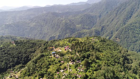Yuksom village in the state of Sikkim in India seen from the sky alt