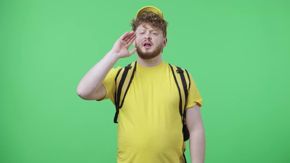 Portrait of Young Men Screaming Calling Someone alt