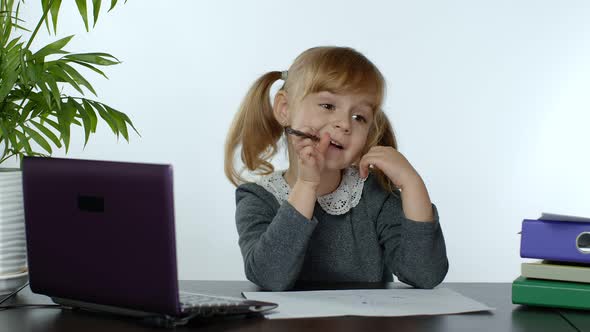 Back To School, Online Learning, Distance Lesson, Education at Home, Technology for Schoolgirl Child alt