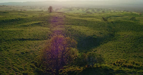Aerial View of Beautiful Countryside at Sunset alt