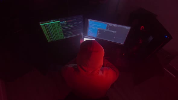 Anonymous Person Works on the Computer Inputs Code Types Very Fast on the Keyboard Checks the alt