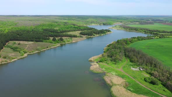 A picturesque reservoir from a bird's eye view.