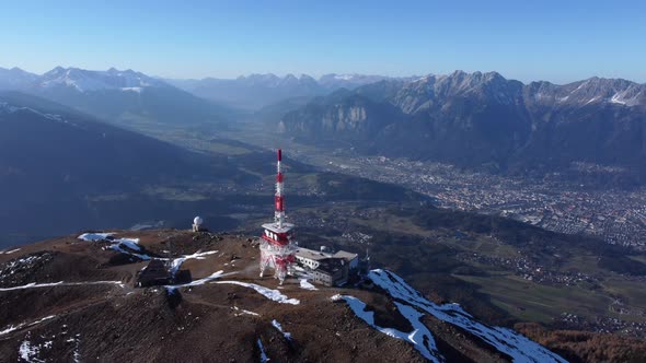 Patscherkofel Transmitter radio antenna on top of Innsbruck mountain, drone alt