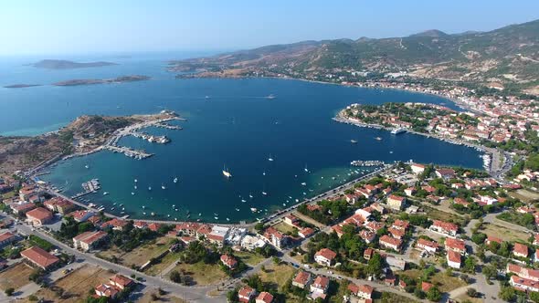 Small Town Houses, Beautiful Marina and Touristic Boats in a Cove by Sea