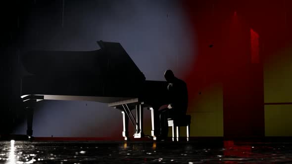 Man Playing Piano While Rain