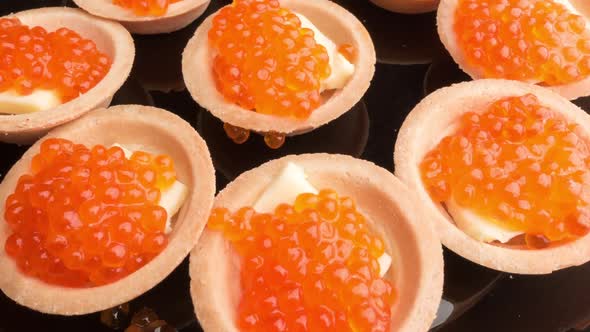 Close-up Salmon Caviar Panoramic. Delicatessen. Seafood
