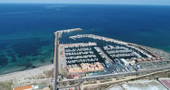 Drone flight over the marina of San Pedro Del Pinatar in Spain