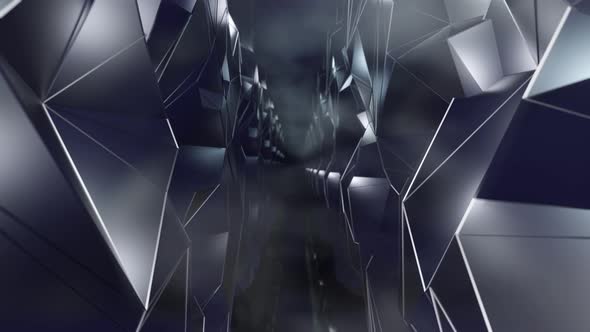 Seamless Motion Through the Dark Corridor with Polygonal Walls and Fog Clouds alt