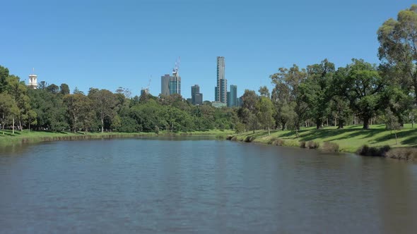 Melbourne City Australia and Yarra River Aerial Reveal alt