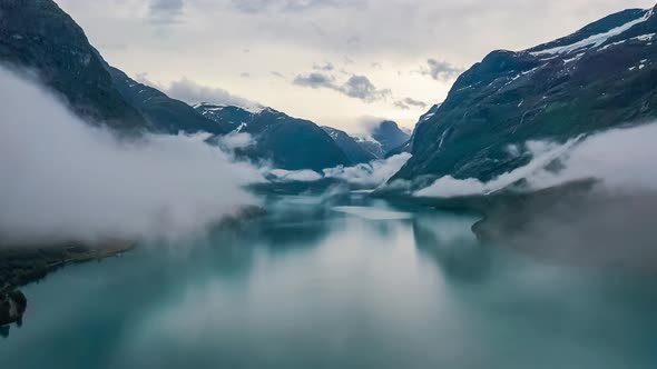 Beautiful Nature Norway Natural Landscape Lovatnet Lake Flying over the Clouds alt