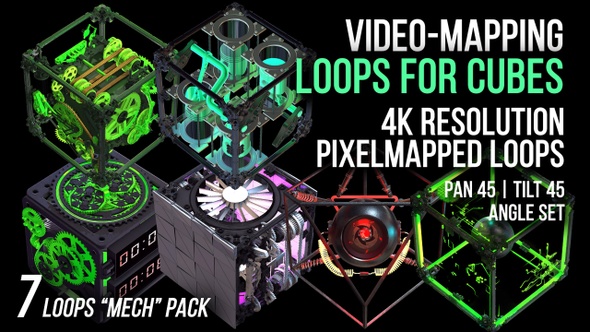 3D Video Mapping Loops for Cubes | Mech Pack | 7 Loops | 4K Resolution | Projection Mapping